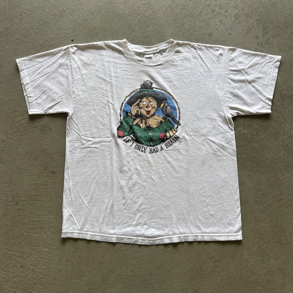Vintage 90s Wizard Of Oz Shirt Size XXL White Scarecrow If Only I Had A Brain